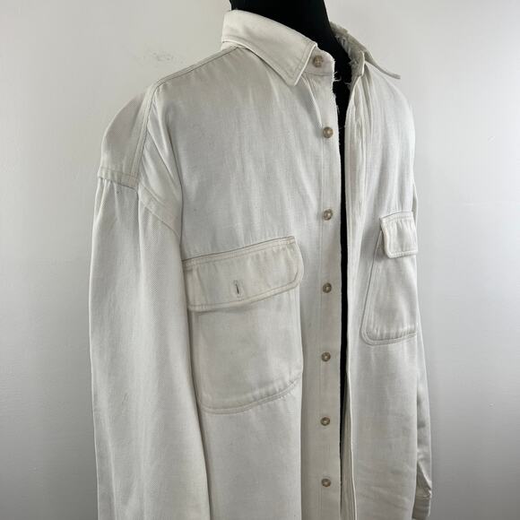 Vintage Men's White Denim Long Sleeve Button Cuff Button Down Shirt VTG - Picture 3 of 14